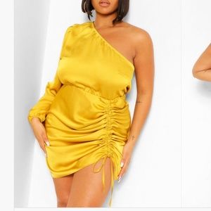 Boohoo - Mustard Satin One Shoulder Mini Dress